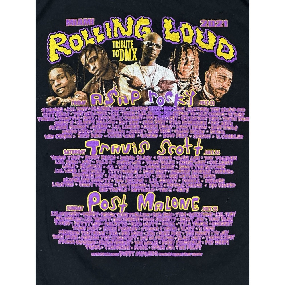 Rolling Loud Miami 2021 T-Shirt Size S A$AP Rocky Travis Scott Post Malone DMX - Picture 6 of 6